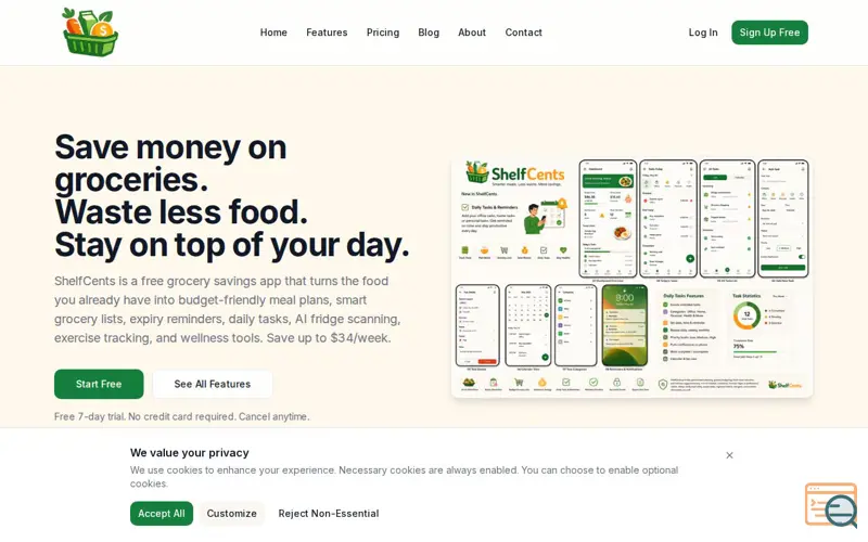 Screenshot of Save Money on Groceries, Waste Less Food | ShelfCents