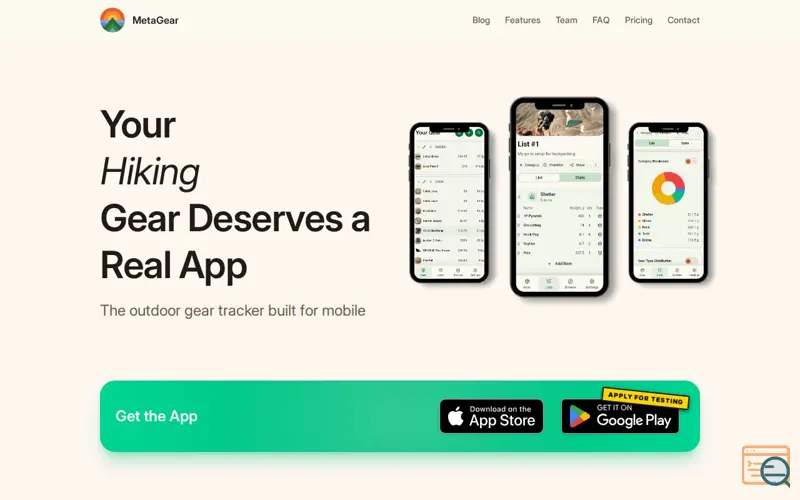 Screenshot of MetaGear - Hiking Gear Tracker, a launch using SEOJuice