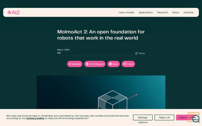 Screenshot of MolmoAct 2, a launch using Heap