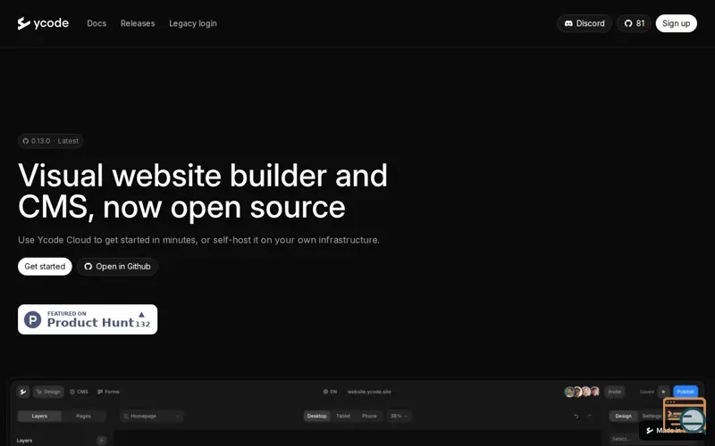 Screenshot of Ycode Open Source, a launch using Loader.io