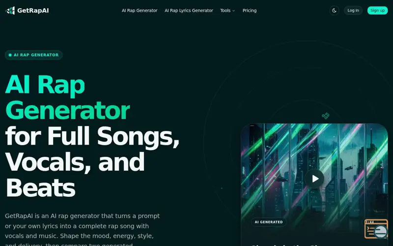 Screenshot of AI Rap Generator — Create Full Rap Songs | GetRapAI