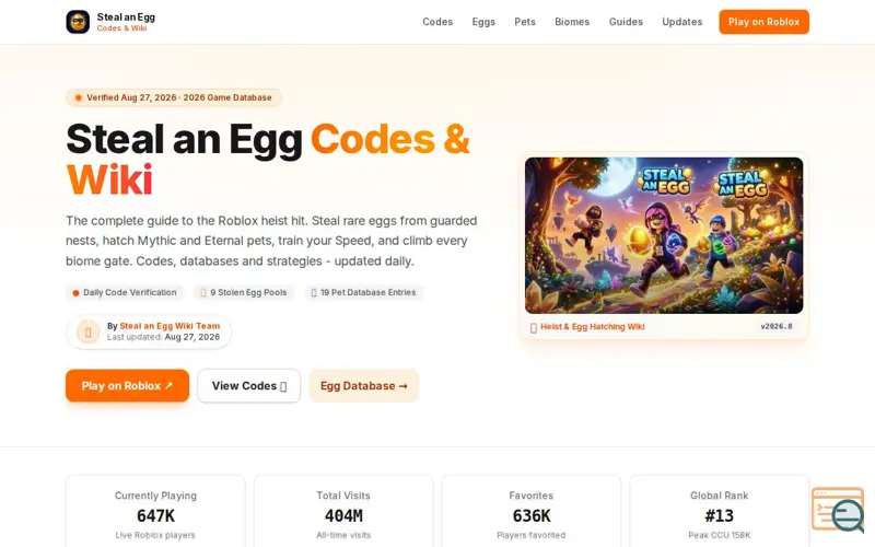 Screenshot of Steal an Egg Codes & Wiki (2026)