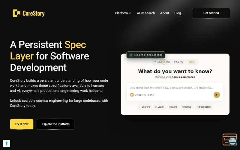 Screenshot of CoreStory, a launch using Warmly