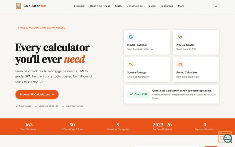 Screenshot of CalculatorFlux
