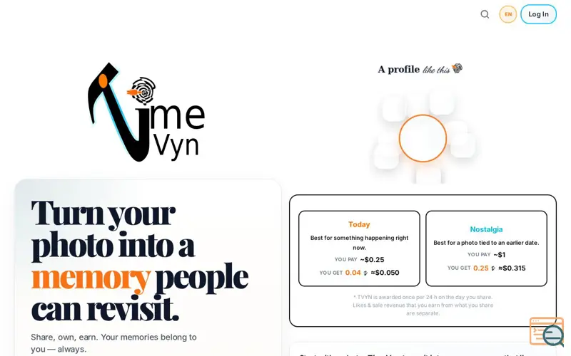 Screenshot of TimeVyn, a launch using IPFS