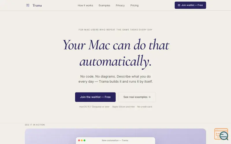 Screenshot of Trama — Automation, written in plain language