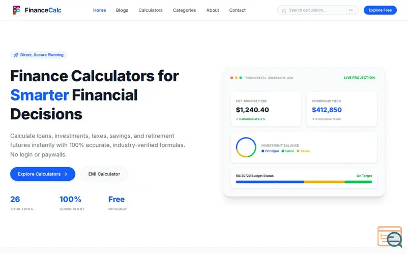 Screenshot of FinanceCalc