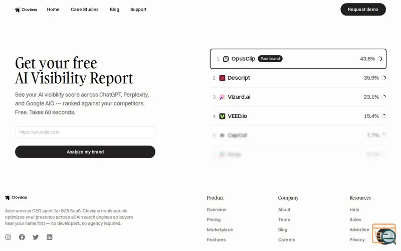 Screenshot of Cloviana Free AI Visibility Audit