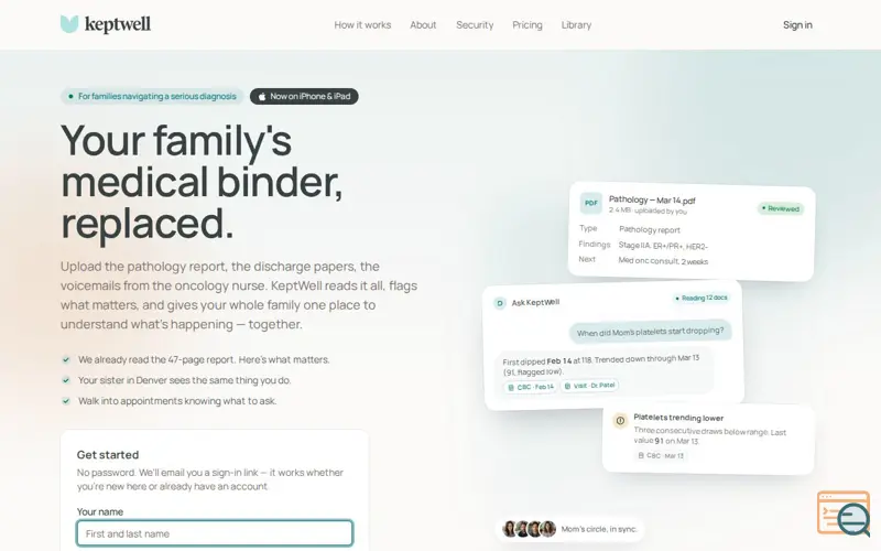 Screenshot of KeptWell