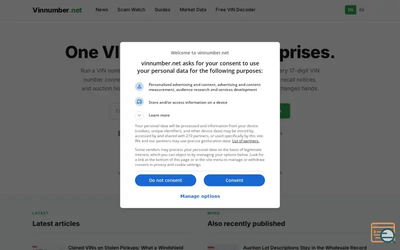 Screenshot of VinNumber.net