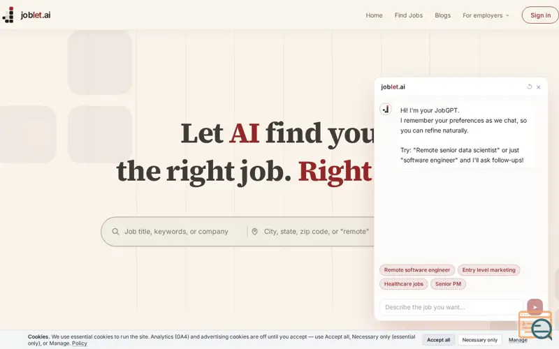 Screenshot of Joblet-AI, a launch using Mouseflow
