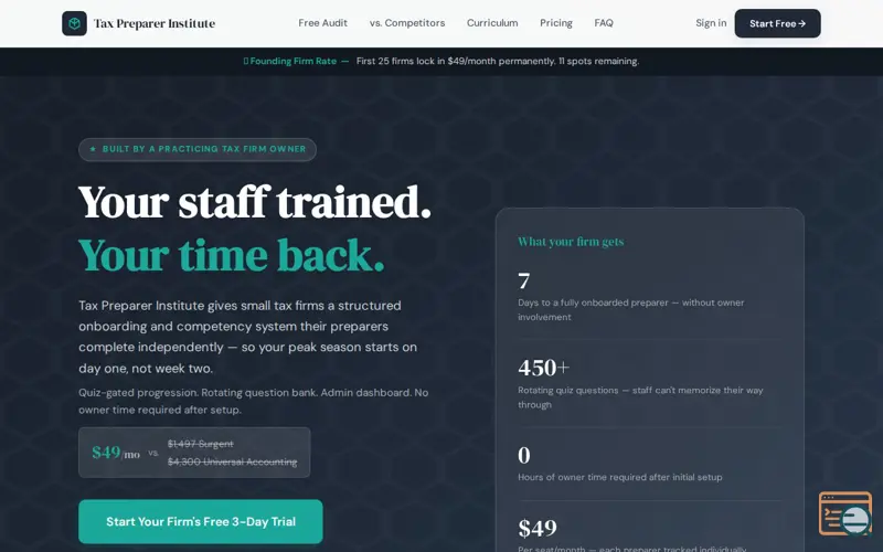 Screenshot of Tax Preparer Institute