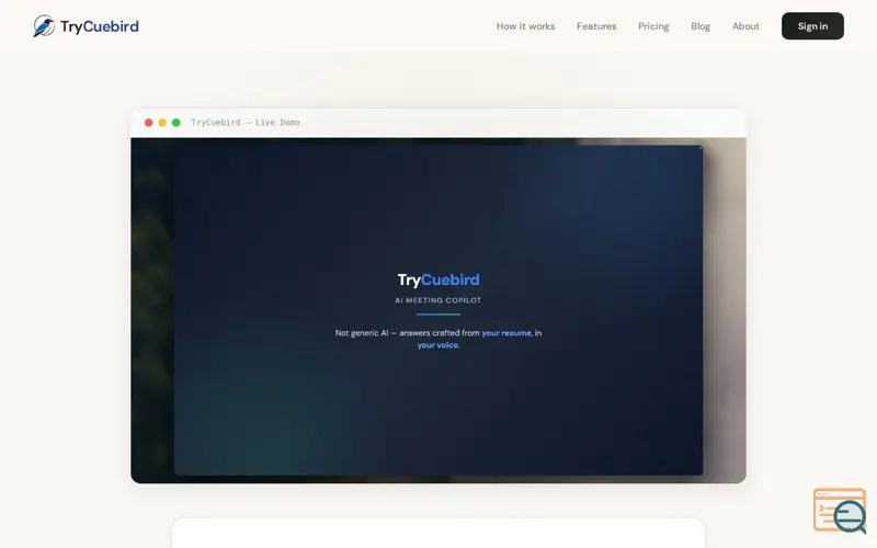 Screenshot of TryCuebird