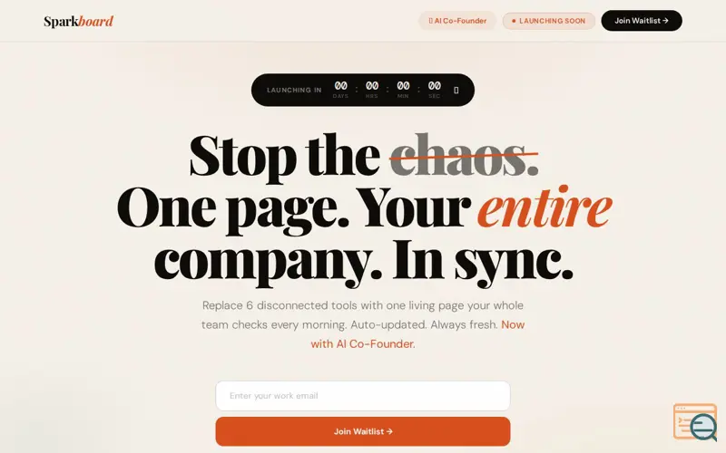 Screenshot of Sparkboard: Your Company, One Page