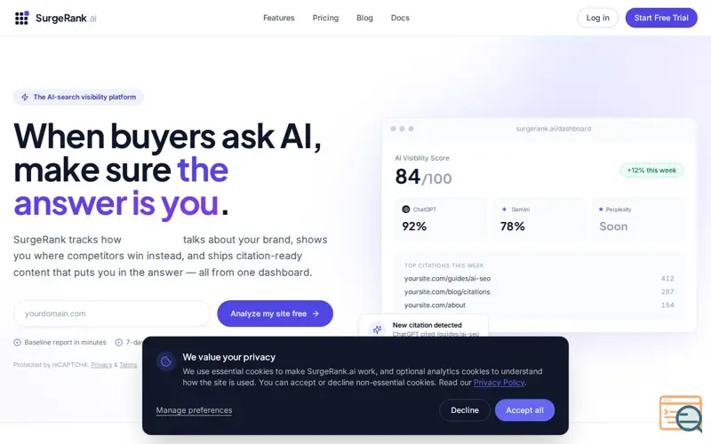 Screenshot of SurgeRank.ai