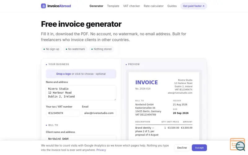 Screenshot of InvoiceAbroad