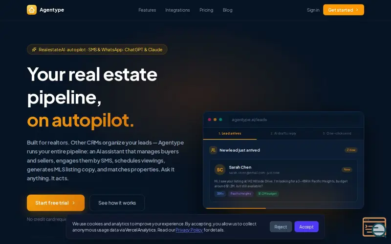 Screenshot of Agentype, a launch using Zillow