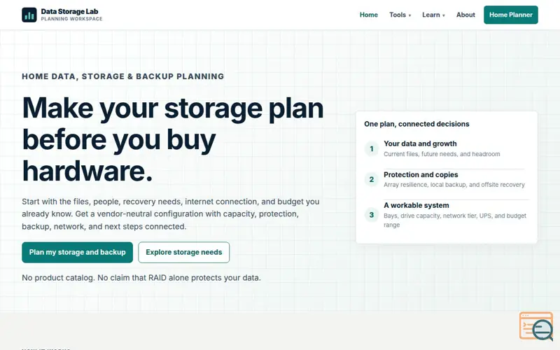Screenshot of Data Storage Lab: Home Storage Planner