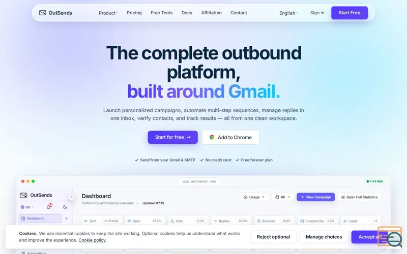 Screenshot of OutSends