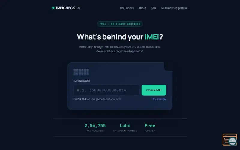 Screenshot of IMEICHECK.IN