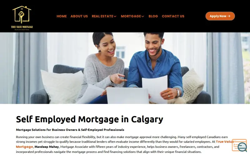 Screenshot of True Value Mortgage