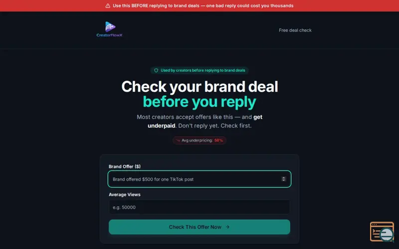 Screenshot of CreatorFlowX