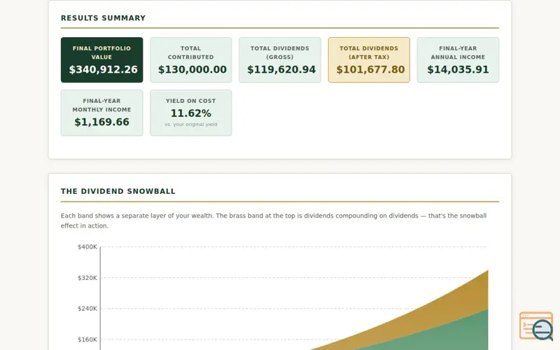 Screenshot of Snowball Dividends