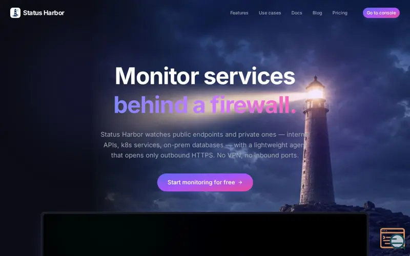 Screenshot of Status Harbor, a launch using Plerdy