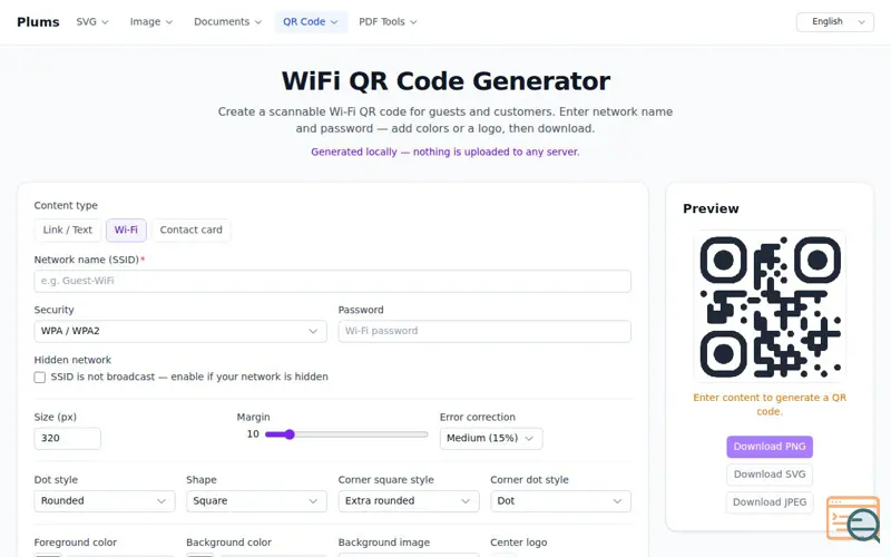 Screenshot of WiFi QR Code Generator — Free Online