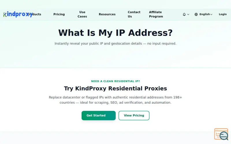 Screenshot of What Is My IP – KindProxy IP Lookup Tool