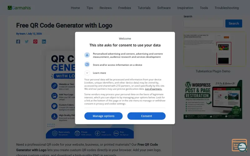 Screenshot of QR Code Generator with Logo