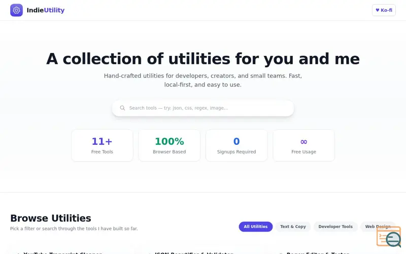 Screenshot of IndieUtility