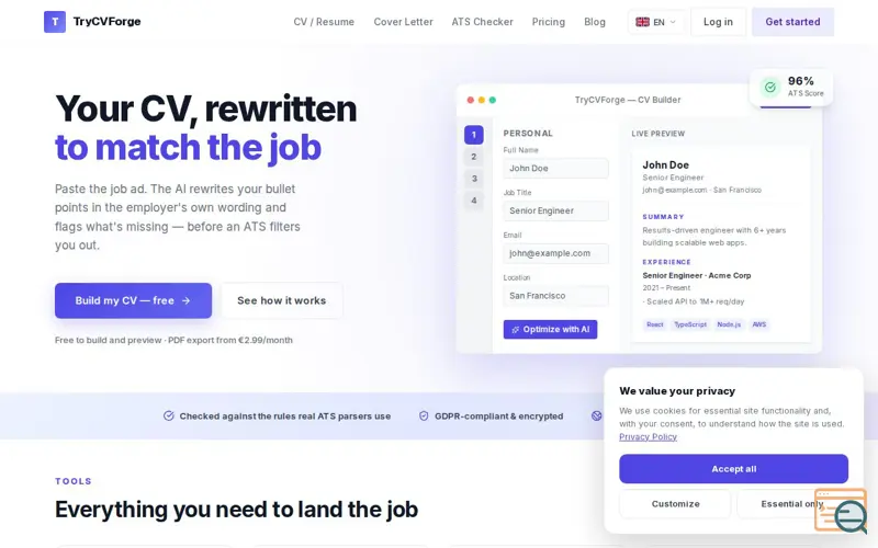 Screenshot of TryCVForge