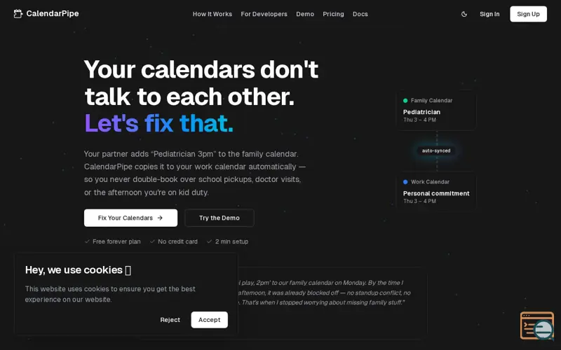 Screenshot of CalendarPipe