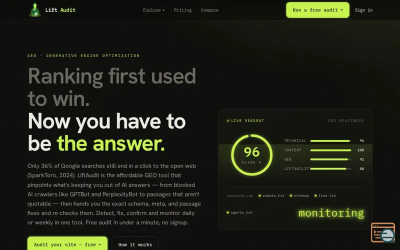 Screenshot of Lift Audit