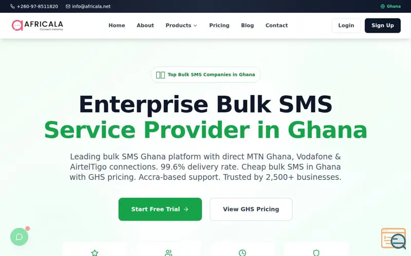 Screenshot of Bulk SMS Ghana, a launch using Freshchat