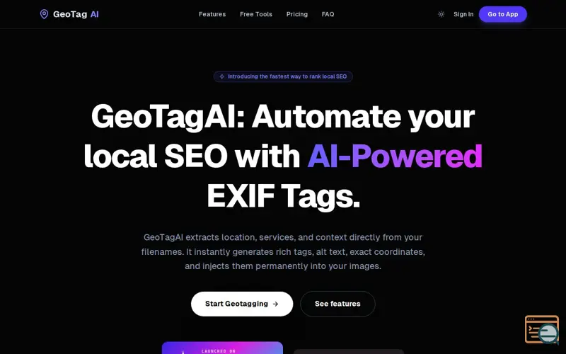 Screenshot of GeoTag AI, a launch using Shock Hosting DNS