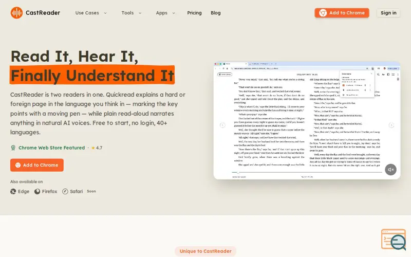 Screenshot of CastReader — AI Explain, a launch using PitchWall