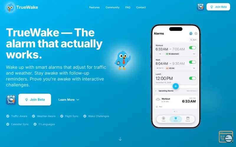 Screenshot of TrueWake 