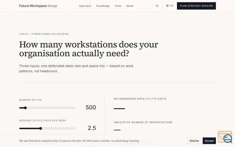 Screenshot of Hybrid Workplace Sizing