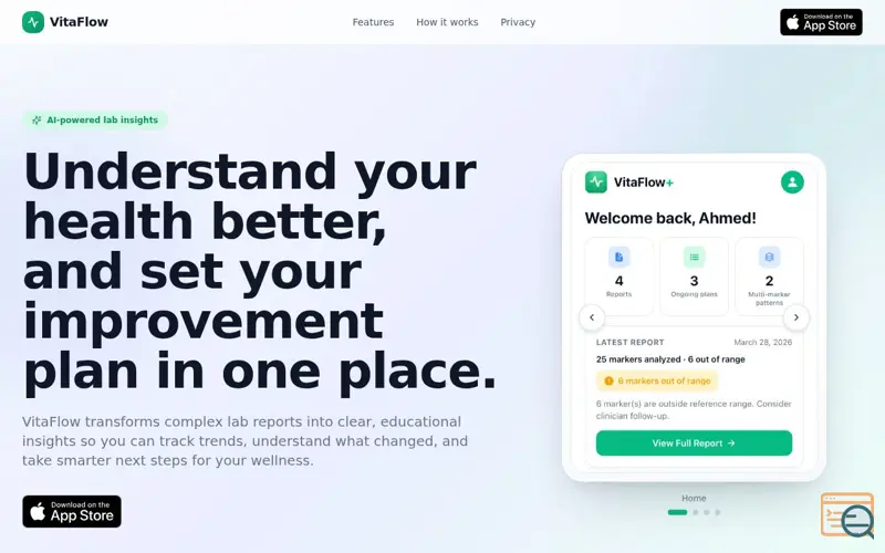 Screenshot of VitaFlow Health