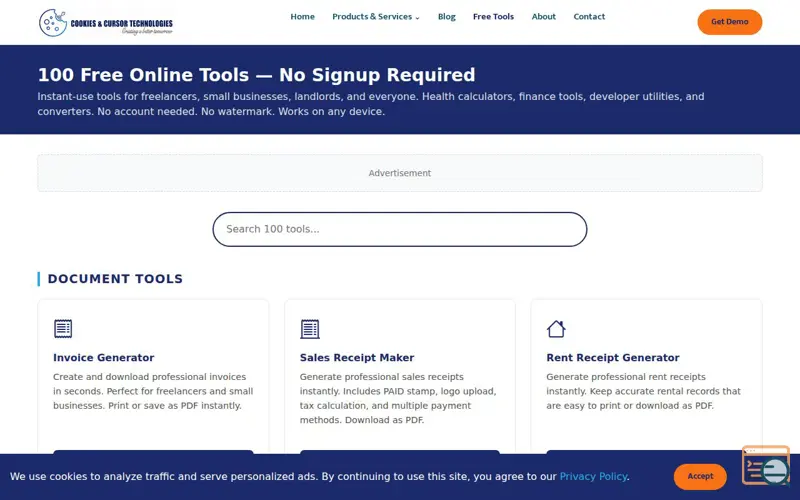Screenshot of Cookies Cursor Online Utilities