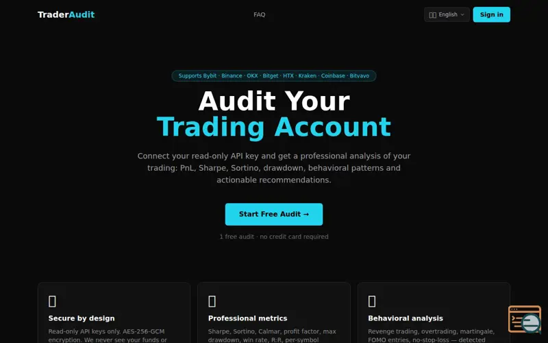 Screenshot of TraderAudit — audit your trading account
