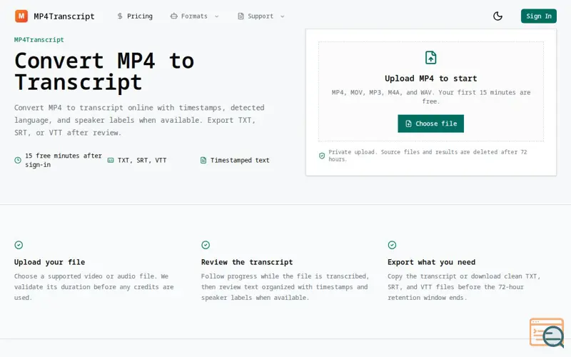 Screenshot of MP4 to Transcript - Convert MP4 to Text Online