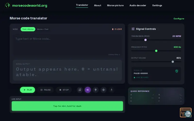 Screenshot of morsecodeworld.org