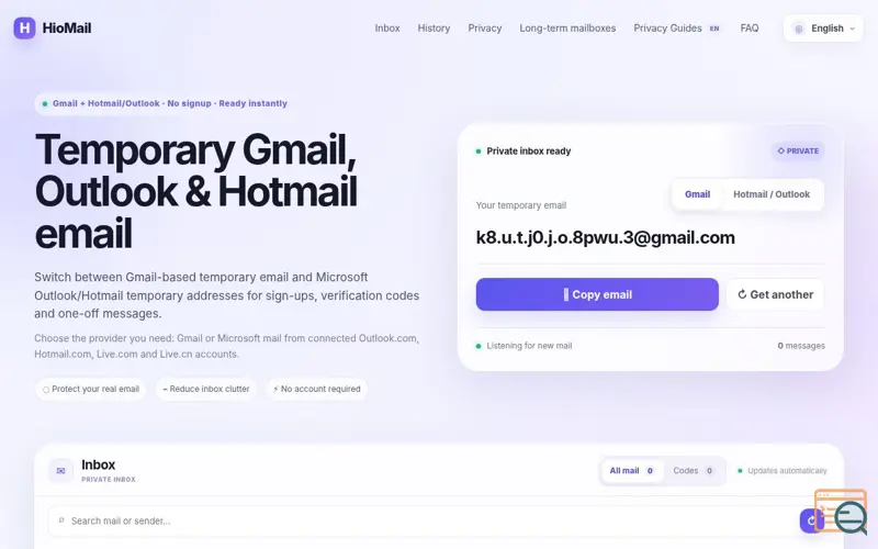 Screenshot of HioMail