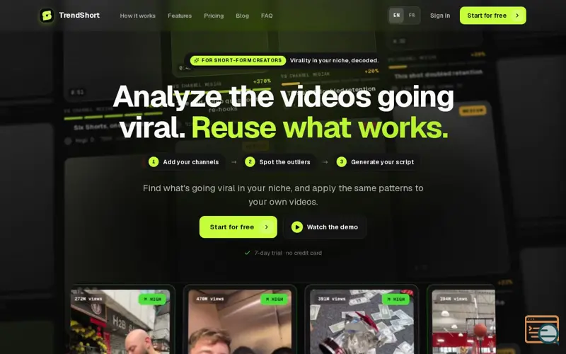 Screenshot of TrendShort — Stop guessing your next Short
