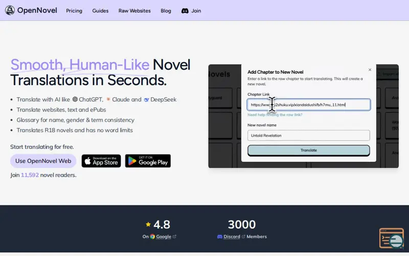 Screenshot of OpenNovel - AI Novel Translator