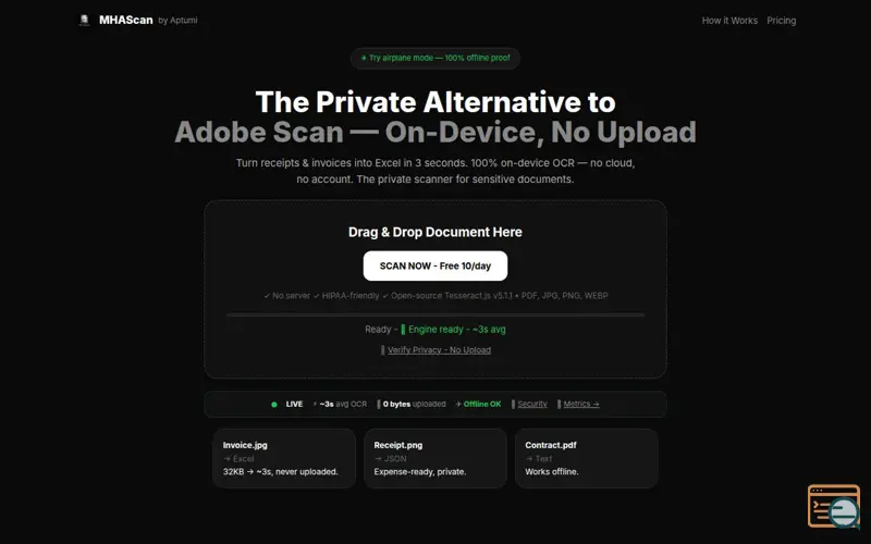 Screenshot of MHAScan by Aptumi - Free Private Document Scanner - 100% Offline, No Upload