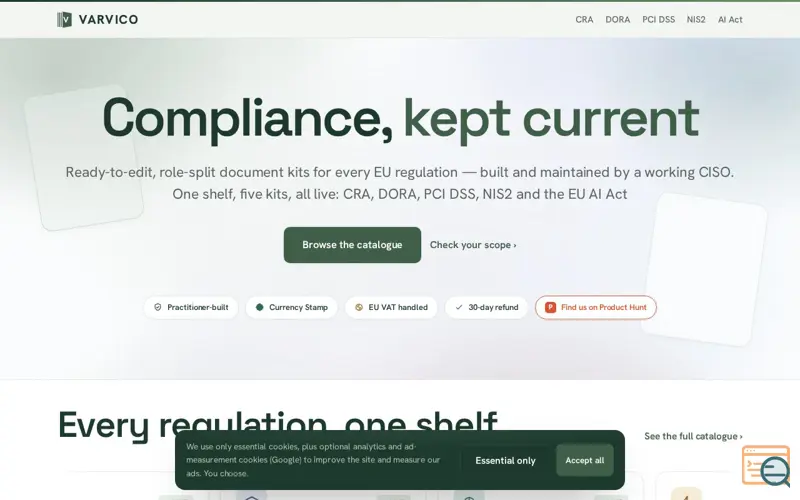 Screenshot of VARVICO, a launch using Google Fonts